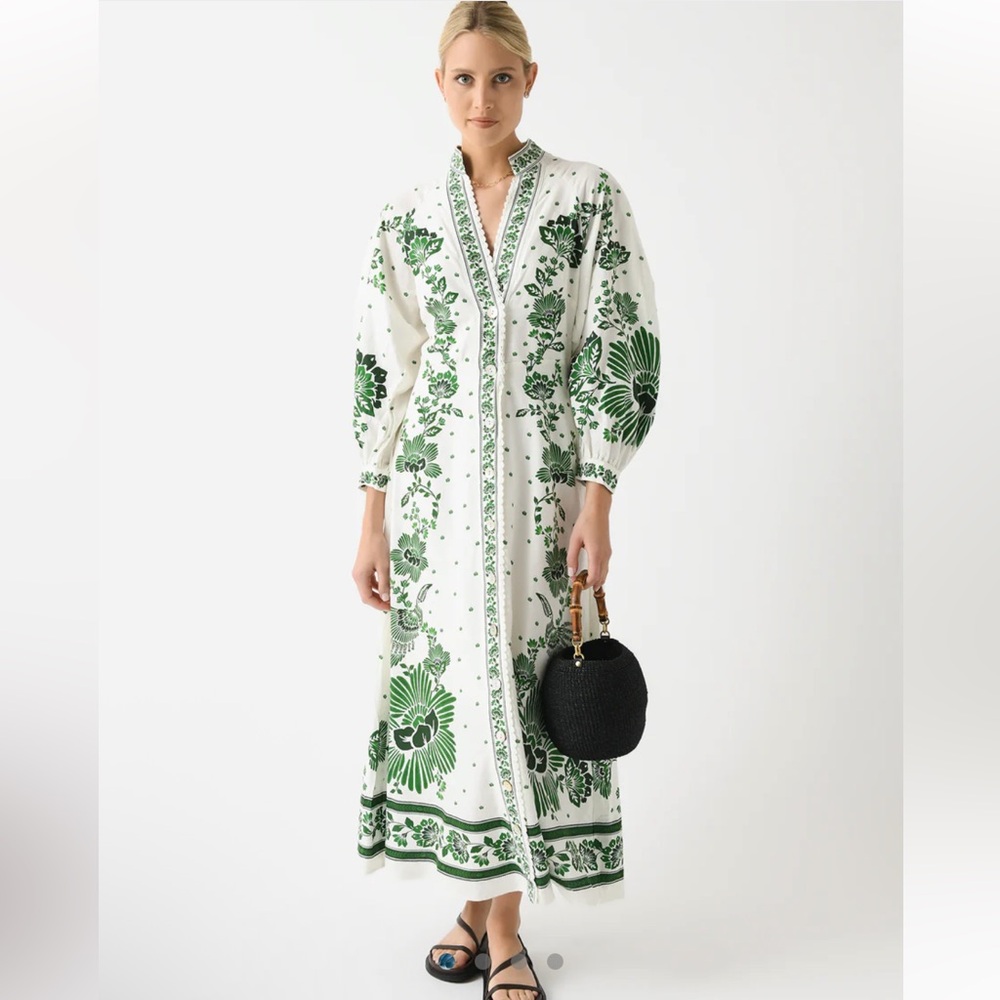 Farm Rio Forest soul white green midi dress